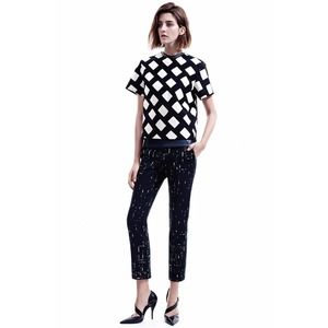 NARCISO RODRIGUEZ Pants Womens 46 Black Pattern Slim fit Tapered Legging Ankle